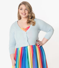 Load image into Gallery viewer, Plus Size Light Blue Three-Quarter Sleeved Crop Cardigan