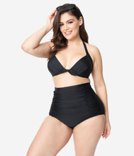 Load image into Gallery viewer, Unique Vintage Plus Size All Black Monroe Bikini Top