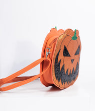 Load image into Gallery viewer, Orange Leatherette Pumpkin Jack O Lantern Crossbody Purse