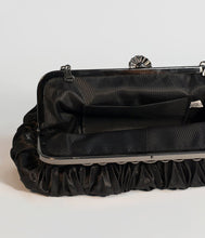 Load image into Gallery viewer, Unique Vintage Deco Style Black Satin Ruched Top Frame Clutch