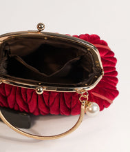 Load image into Gallery viewer, Unique Vintage Burgundy Red Velvet Ruched Hard Case Clutch