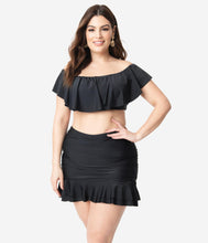 Load image into Gallery viewer, Unique Vintage Plus Size Black Ruffled Ramona Swim Top