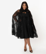 Load image into Gallery viewer, Unique Vintage Black Mesh & Velvet Spiderweb Clarke Long Cape