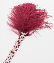 Load image into Gallery viewer, Burgundy Feather & Silver Linked Rhinestones Channel Flapper Headband