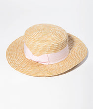 Load image into Gallery viewer, Vintage Style Pink Ribbon Straw Boater Hat