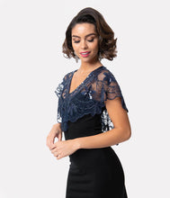 Load image into Gallery viewer, Unique Vintage 1920s Navy Mesh & Sequin Beaded Capelet