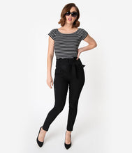 Load image into Gallery viewer, Retro Style Black Stretch High Waist Paper Bag Cigarette Pants