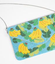 Load image into Gallery viewer, Blue & Yellow Banana Beaded Tropical Envelope Clutch