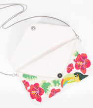 Load image into Gallery viewer, Ivory & Pink Floral Beaded Amazon Toucan Envelope Clutch