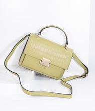 Load image into Gallery viewer, Green-Yellow Leatherette Reptile Embossed Handbag