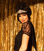 Load image into Gallery viewer, Unique Vintage Black Feathers & Silver Crystal Beaded Flapper Headband