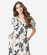 Load image into Gallery viewer, 1960s Style Ivory Floral Print Button Up Short Sleeve Maxi Dress