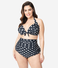 Load image into Gallery viewer, Unique Vintage Plus Size Black & White Polka Dot Monroe High Waist Bikini Bottom