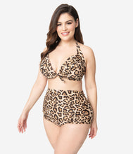 Load image into Gallery viewer, Unique Vintage Plus Size Leopard Print Monroe High Waist Swim Bottom