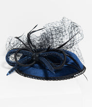 Load image into Gallery viewer, Vintage Style Blue Velvet & Black Sinamay Fascinator