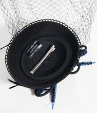 Load image into Gallery viewer, Vintage Style Blue Velvet & Black Sinamay Fascinator