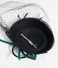 Load image into Gallery viewer, Vintage Style Green Velvet & Black Sinamay Fascinator