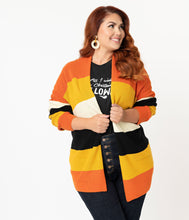 Load image into Gallery viewer, Plus Size Fall Stripe Open Cotton Knit Cardigan