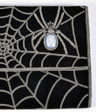 Load image into Gallery viewer, Black Suede & Silver Chain Spiderweb Envelope Clutch