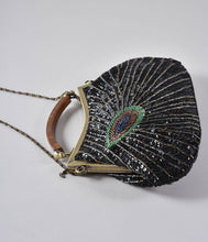 Load image into Gallery viewer, Unique Vintage 1920s Style Black Peacock Sequin Flapper Handbag