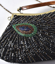 Load image into Gallery viewer, Unique Vintage 1920s Style Black Peacock Sequin Flapper Handbag