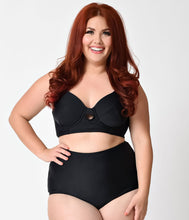 Load image into Gallery viewer, Unique Vintage Plus Size Black Keyhole Halter Mrs. Brooks Swim Top