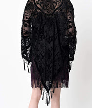 Load image into Gallery viewer, Vintage Style Black Deco Burnout Beaded Velvet Scarf Coat