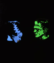 Load image into Gallery viewer, White & Green Bride & Frankenstein Glow-In-The-Dark Enamel Pin Set