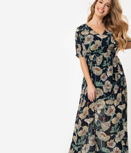 Load image into Gallery viewer, Unique Vintage 1970s Navy &amp; Ivory Floral Chiffon Liz Caftan Dress
