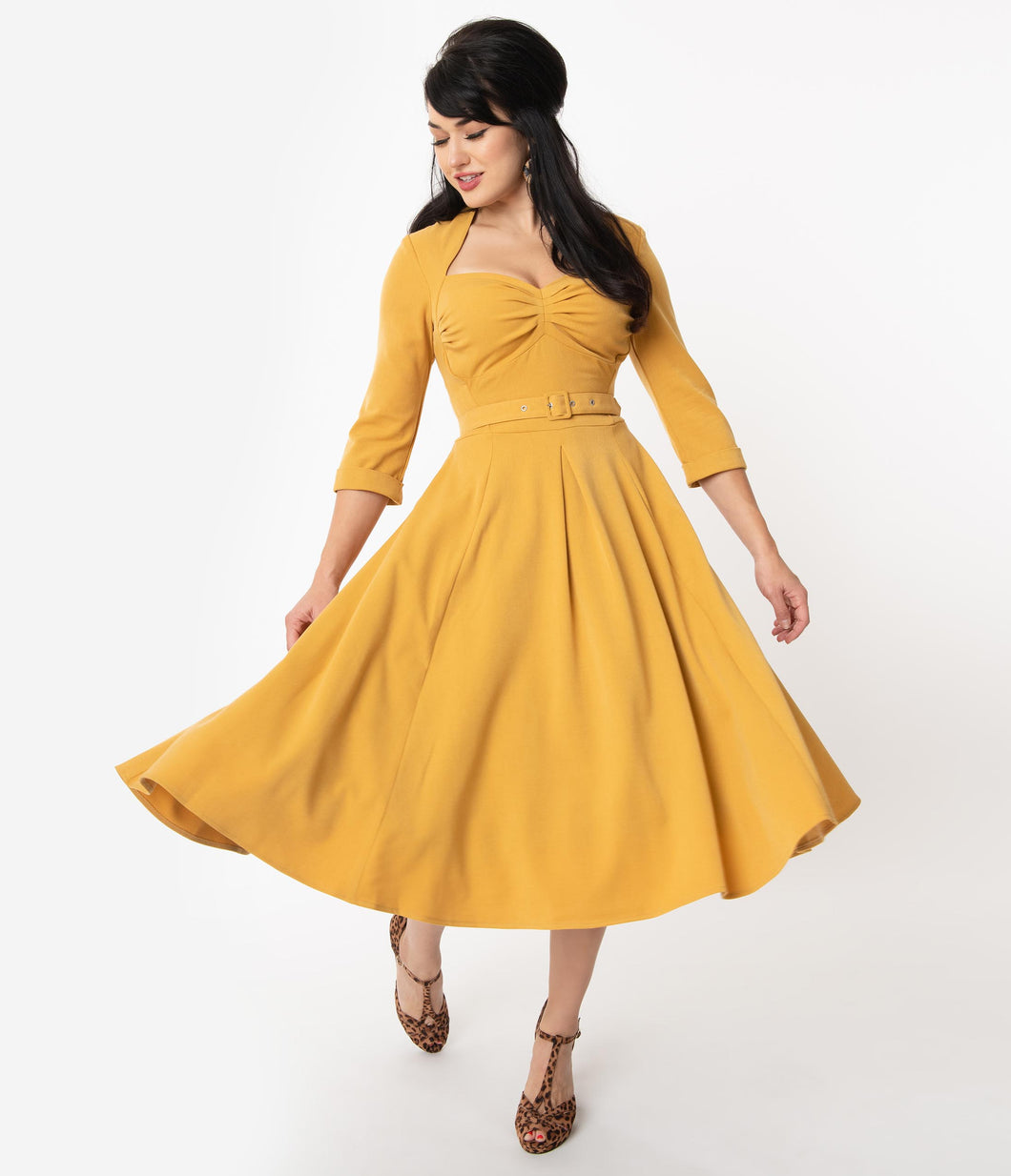 mustard yellow swing dress Miss Candyfloss 1950s Mustard Yellow Naila Swing Dress – hautehijab5.com