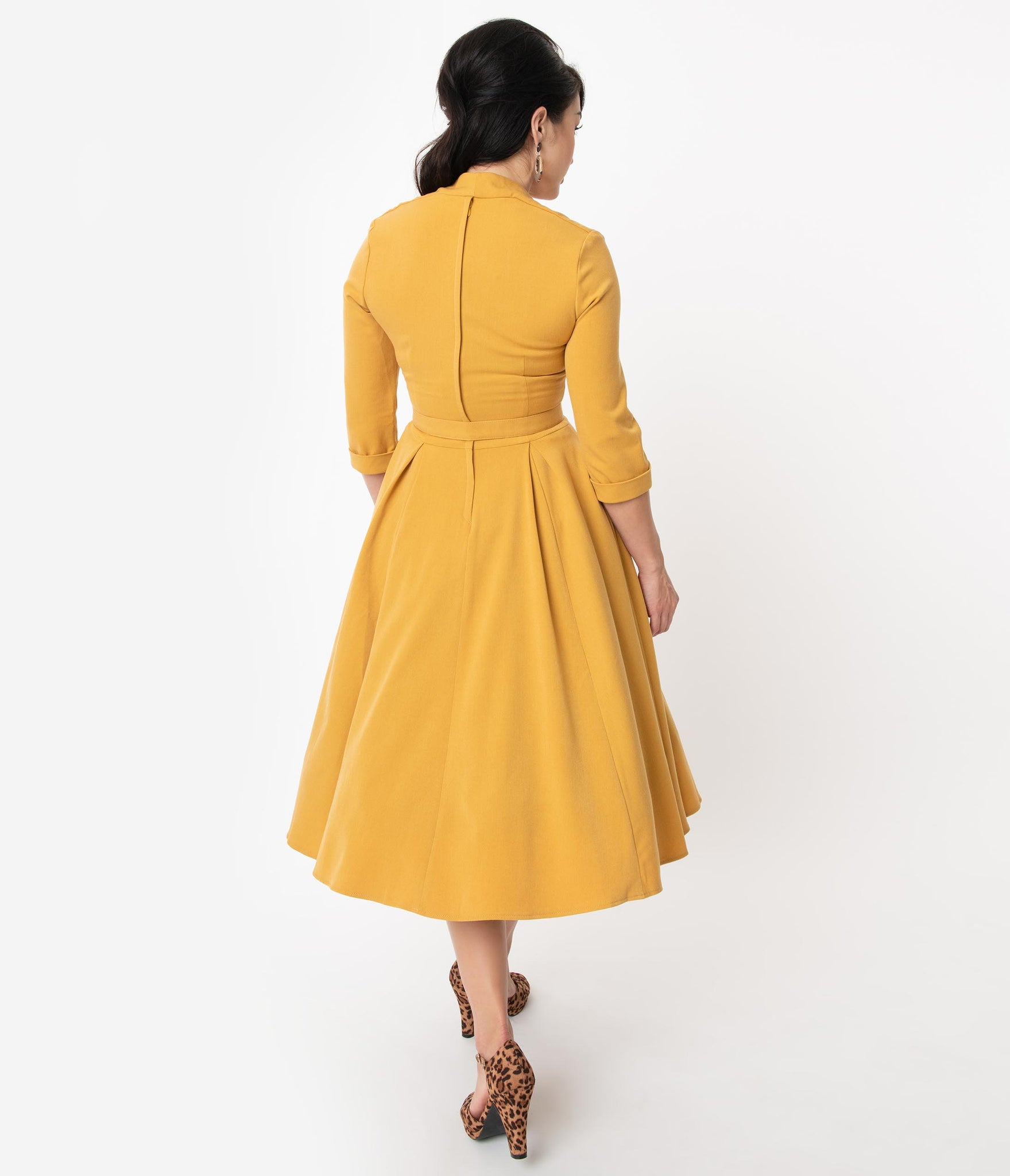 mustard yellow swing dress Miss Candyfloss 1950s Mustard Yellow Naila Swing Dress – hautehijab5.com