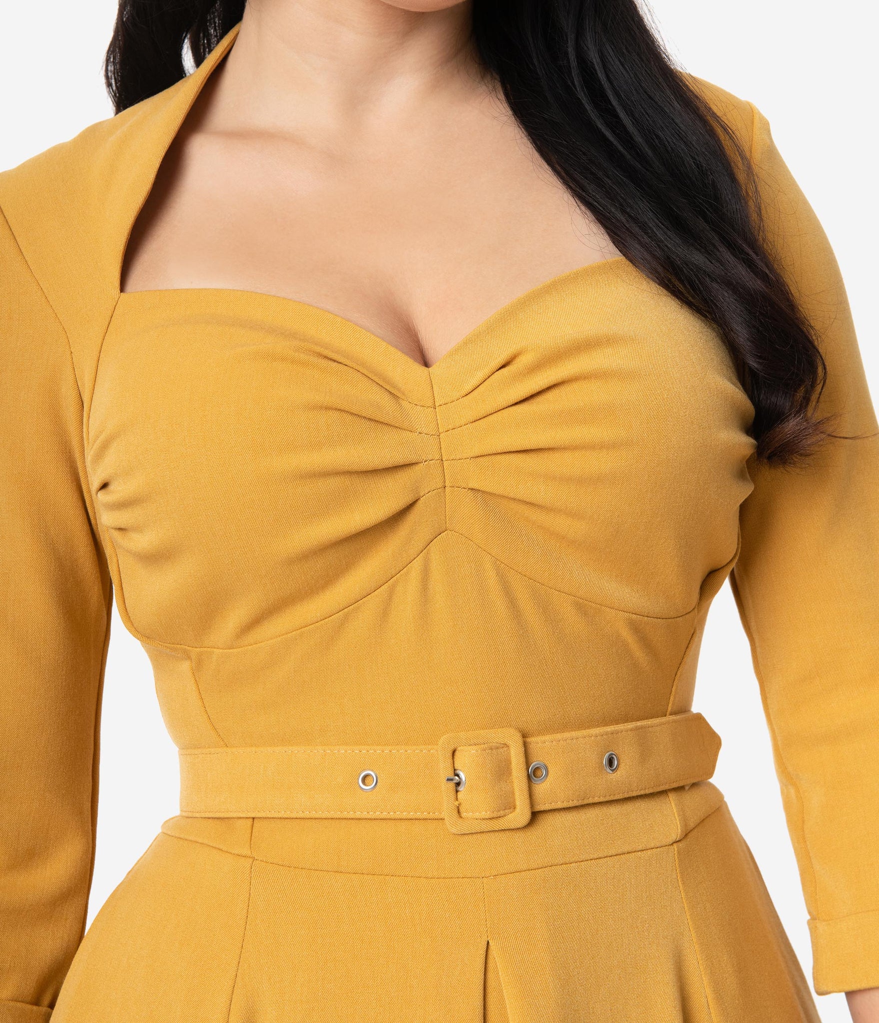 mustard yellow swing dress Miss Candyfloss 1950s Mustard Yellow Naila Swing Dress – hautehijab5.com