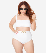 Load image into Gallery viewer, Kingdom &amp; State Plus Size 1970s White Texture Belted Swim Bottoms
