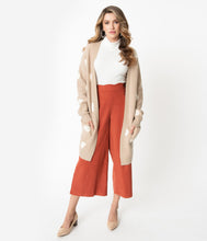 Load image into Gallery viewer, Retro Style Taupe &amp; Ivory Polka Dot Open Long Cardigan
