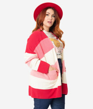 Load image into Gallery viewer, Plus Size Red &amp; Pink Striped Love Is In The Air Open Cardigan
