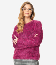 Load image into Gallery viewer, Magenta Fuzzy Sparkle Long Sleeve Pullover Sweater
