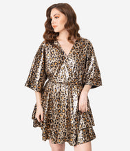 Load image into Gallery viewer, Leopard Print Metallic Kimono Sleeve Dress
