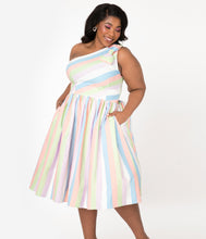 Load image into Gallery viewer, Bettie Page Plus Size Sherbet Striped Belinda Swing Dress
