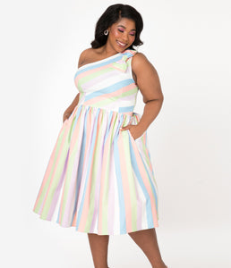 Bettie Page Plus Size Sherbet Striped Belinda Swing Dress
