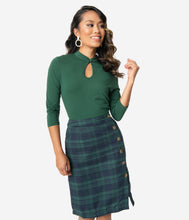 Load image into Gallery viewer, Green Plaid High Waist Knee Length Skirt
