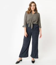 Load image into Gallery viewer, Navy Corduroy High Waist Wide Leg Pants
