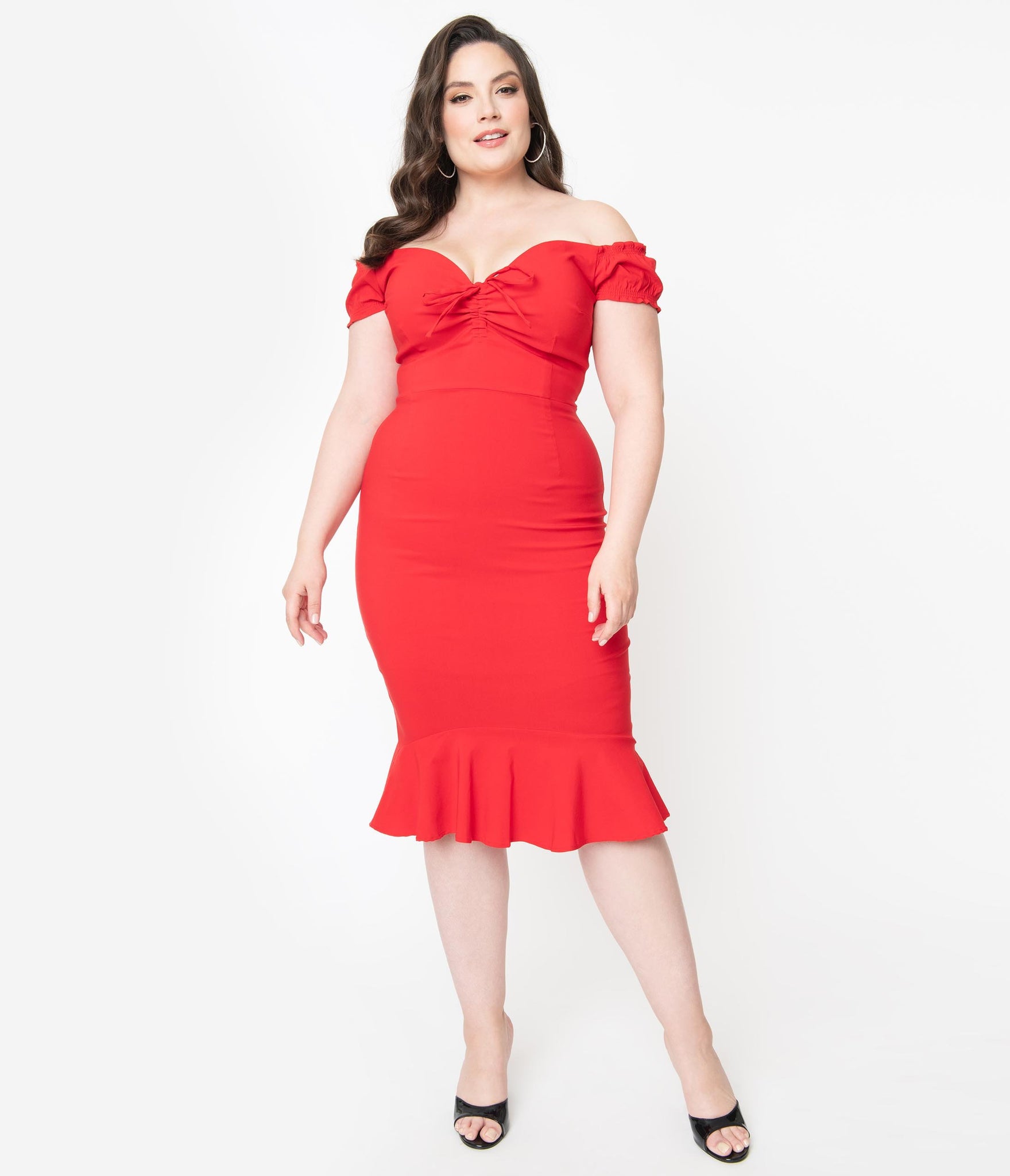 Collectif Plus Size Red Off Shoulder Sasha Fishtail Wiggle Dress hautehijab5.com Collectif Plus Size Red Off Shoulder Sasha Fishtail Wiggle Dress hautehijab5.com