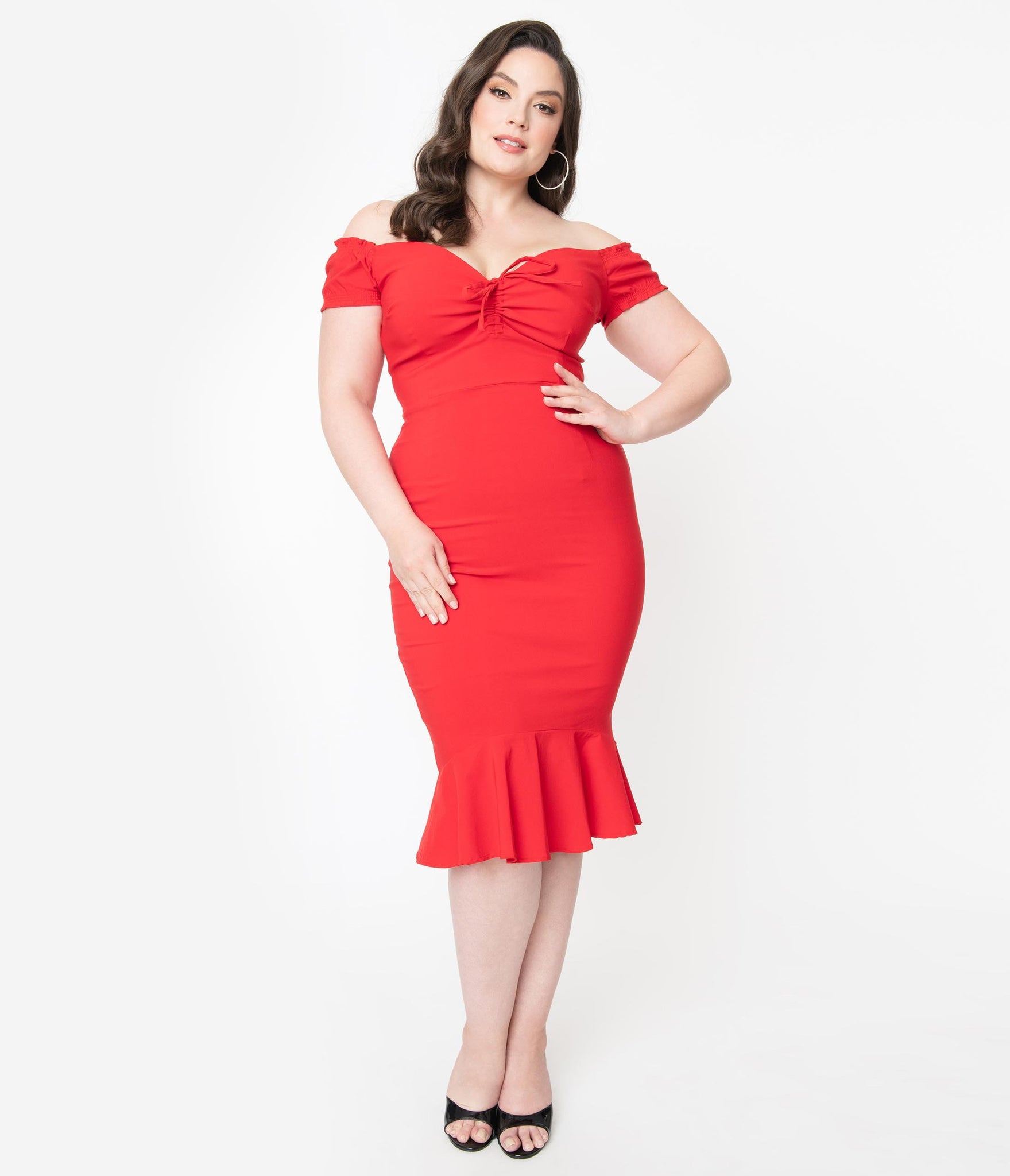 collectif mermaid dress Collectif Plus Size Red Off Shoulder Sasha Fishtail Wiggle Dress –  hautehijab5.com