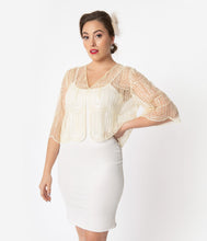 Load image into Gallery viewer, 1920s Ivory Three Quarter Sleeve Sequin Bolero
