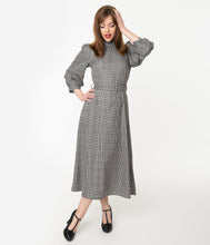 Load image into Gallery viewer, Black &amp; White Houndstooth Long Sleeve Midi Dress
