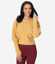 Load image into Gallery viewer, Vintage Style Mustard Swiss Dotted Crop Sweater

