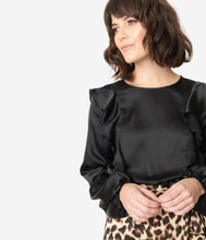 Load image into Gallery viewer, 1970s Style Black &amp; Leopard Ruffle Maxi Dress
