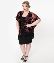 Load image into Gallery viewer, Burgundy Floral Devore Velvet Kimono

