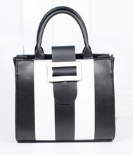 Load image into Gallery viewer, Lola Ramona Black &amp; White Stripe Leatherette Vivi Adored Handbag
