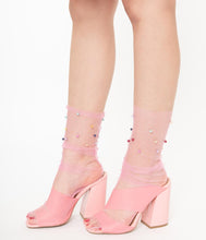 Load image into Gallery viewer, Pink &amp; Multicolor Pearl Sheer Socks
